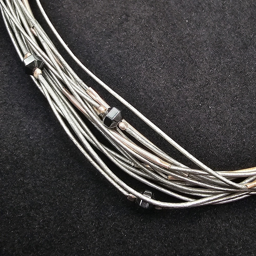 Silpada Sterling Silver Hematite Necklace Leather Cord Multistrand Black Beads